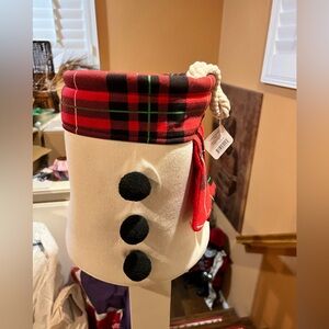 Festive Snowman Bucket Hat with Plaid Trim